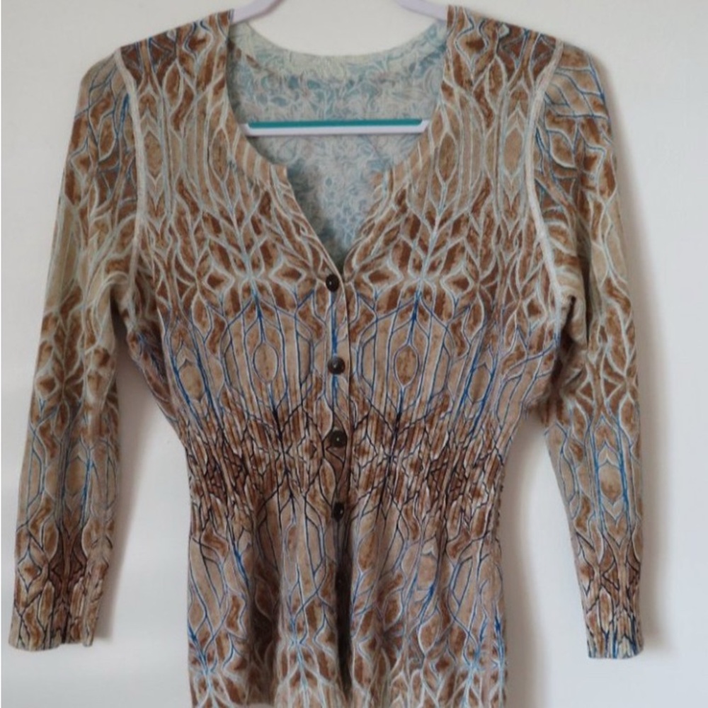 Nic+Zoe Reversible Brown and Blue Cardigan